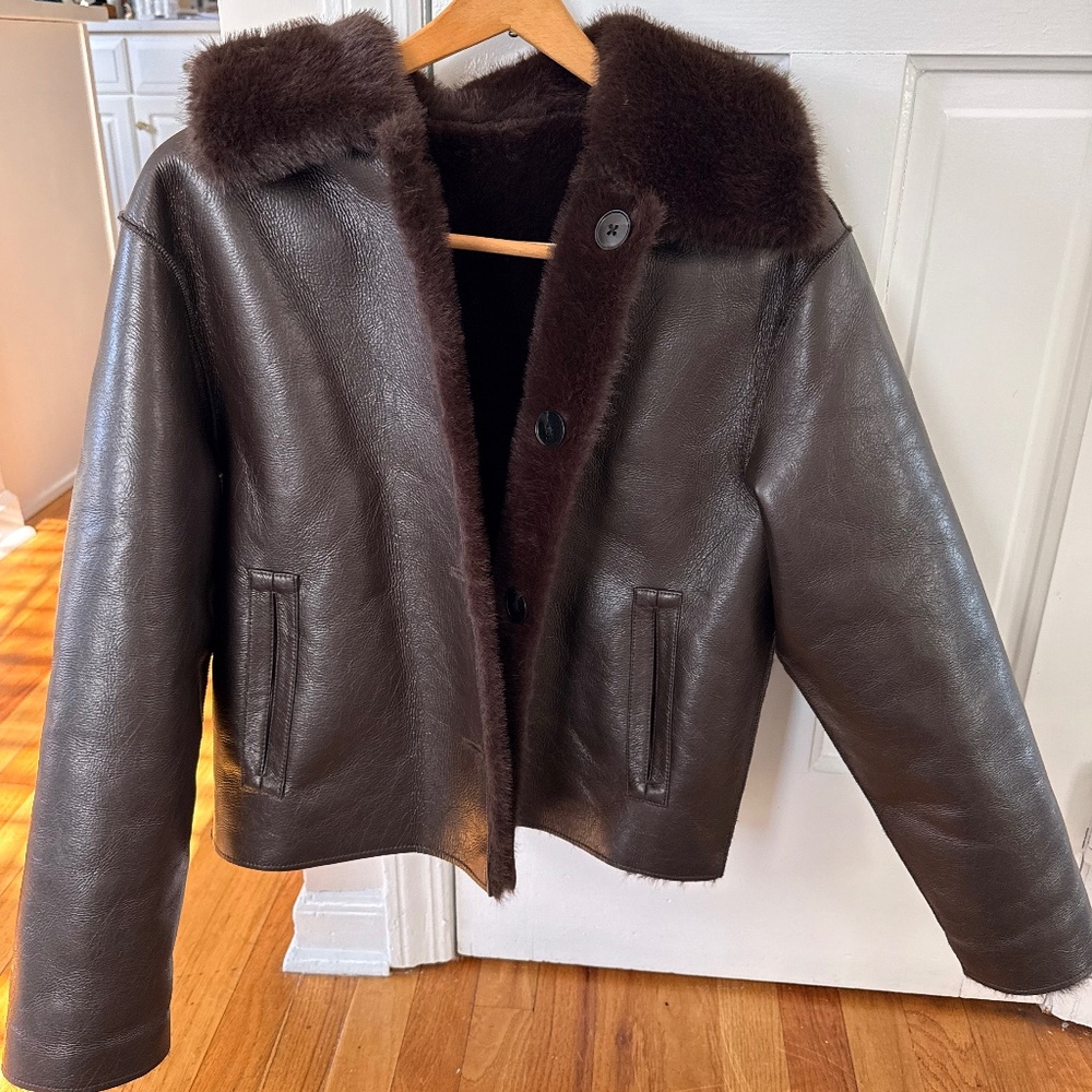 Zara Brown Reversible Double Faced Faux Leather Jacket Women's XS NWT